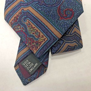 Silk-Tie-England-Geometric-Shapes-Paisley-w-Fine-Floral-Scrolls-Liberty-Blue