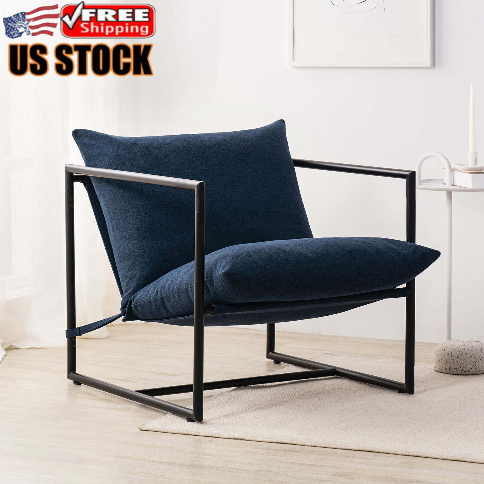 Sling Accent Chair Square Metal Framed W/ Backrest Office Bedroom Living Room US