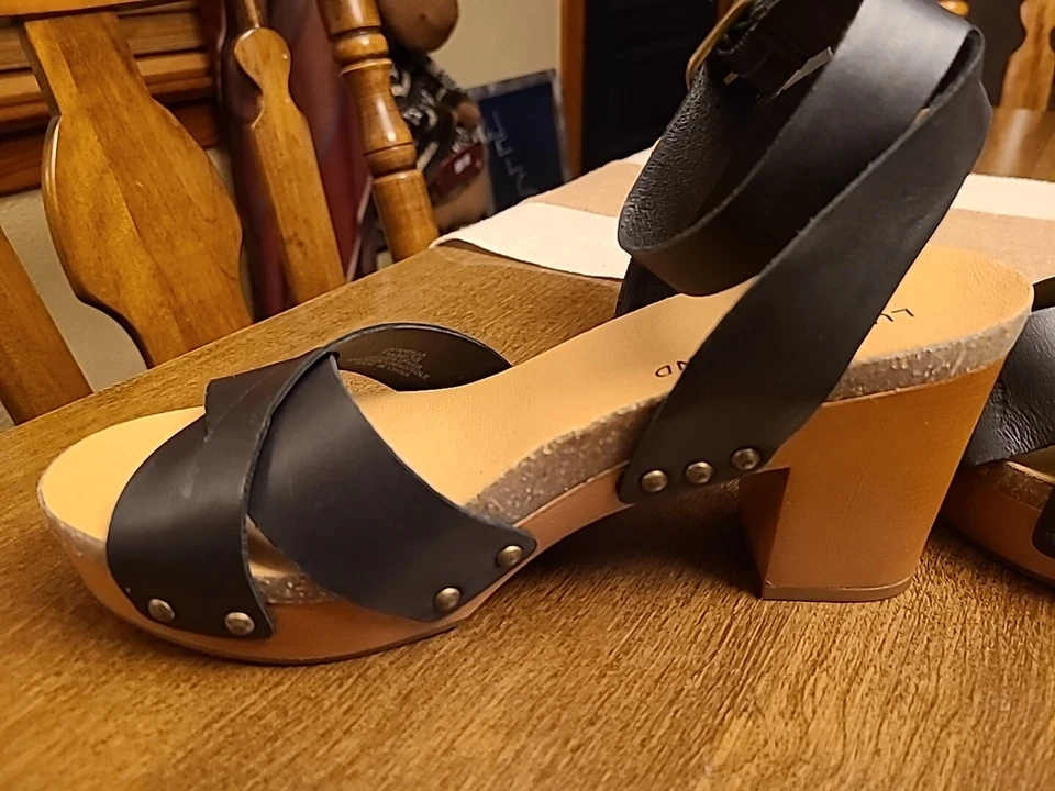 全新 7.5 Lucky Brand 黑色厚底凉鞋 3 英寸方跟 /1.25 英寸厚底鞋 — 第 3/4 张图片