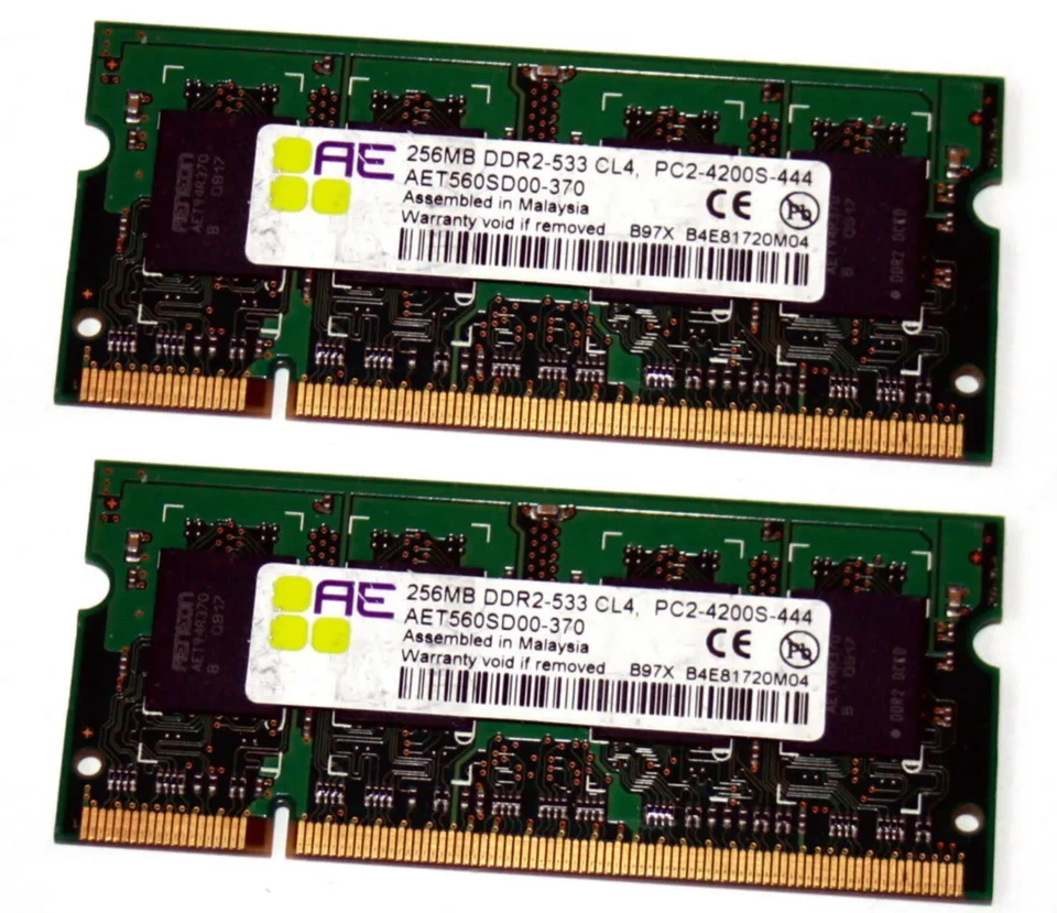 20X Aeneon 256MB SODIMM PC2-4200 DDR2-533MHz Laptop Memory RAM AET560SD00-370 - Image 2 of 2
