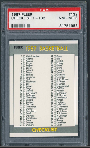 1987-88 FLEER BASKETBALL #132 CHECKLIST 1-132 - PSA 8 NM-MINT