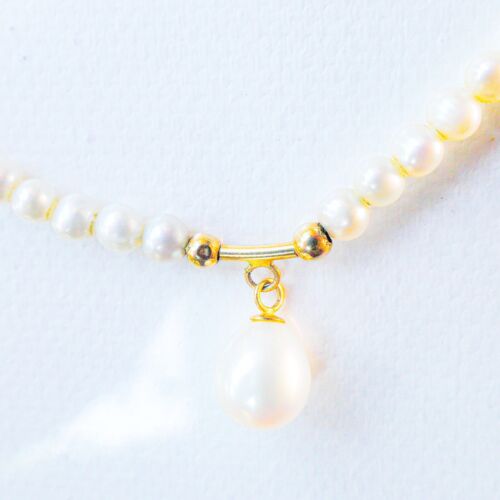 14K Yellow Gold 3.8-4mm Freshwater Pearls with Teardrop Pearl Pendant Necklace - Picture 21 of 23