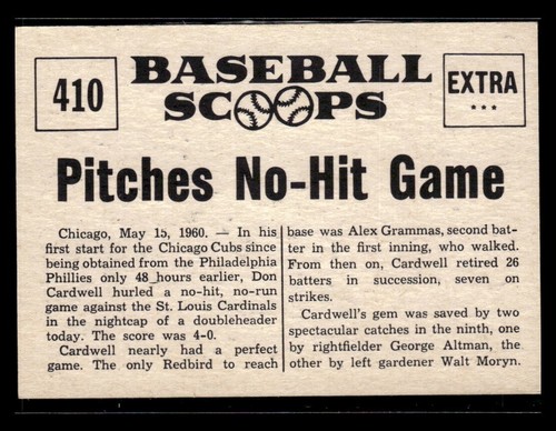 1961 Nu-Card Scoops #410 Don Cardwell - EX #5552 - Picture 2 of 2