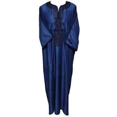 Marokkanische Baumwollmischung für Herren marineblau 3-Viertel-Ärmel Thobe Jubba Kandora Geschirr...
