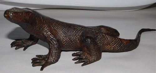 Large Vintage Bronze? Metal Handmade LIZARD KOMODO DRAGON 11.5" Long