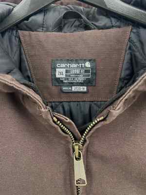 Carhartt J130-M Jacket, Loose Fit Washed Canvas Hooded Dark Brown