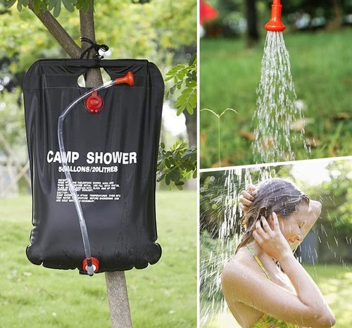 Outdoor Camping Solar Portable Shower Bag 5 Gallons Solar Heated w/ Shower Head - Picture 2 of 8