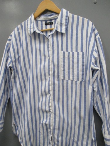 Cotton On Blouse Size M White/Blue Stripes 100% Cotton Women's Blouse Shirt Top - Picture 3 of 9