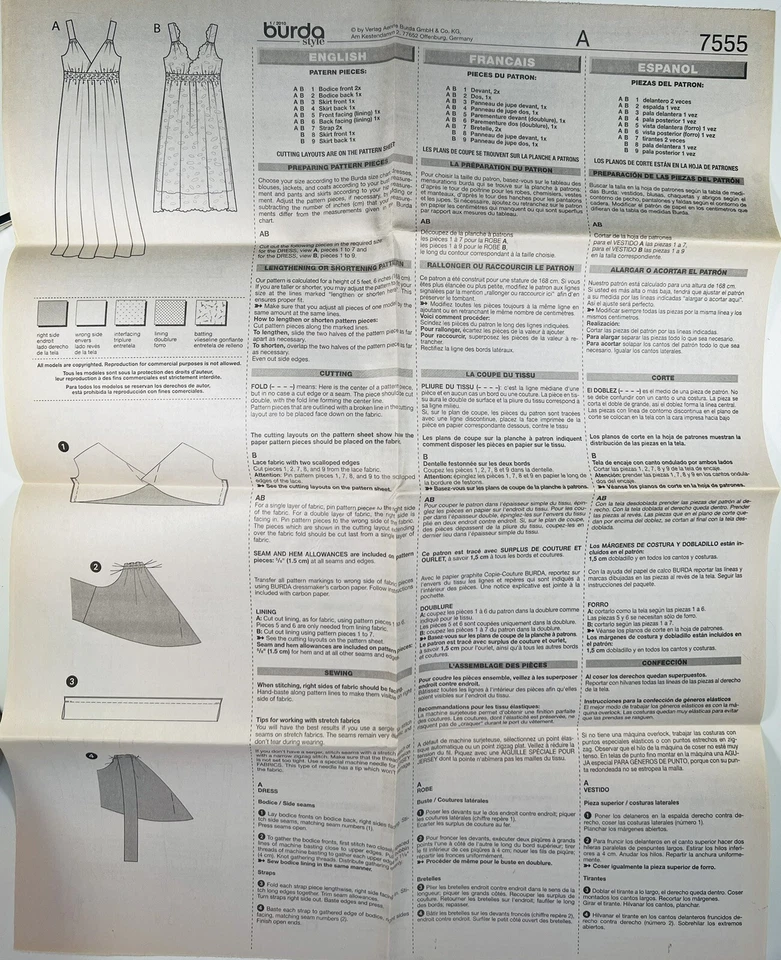 Burda Young 7555 Sewing Pattern Misses Dress Sizes 34-36-38-40-42-46-48 Uncut - Image 4 of 4