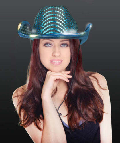 White & Teal LED Sequin Cowboy Hat – Light-Up Party/Festival Cowgirl Accessory - Picture 11 of 11