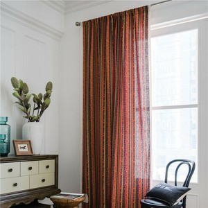 Bohemian Striped Print Orange Linen Country Style Floor To Ceiling