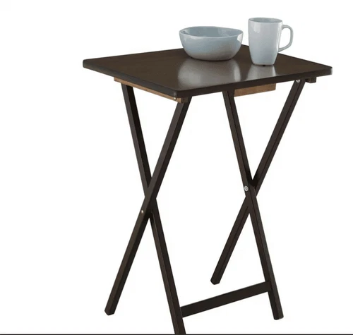 Indoor Folding Table Set of 4 in Walnut L19x W15 x H26 in. 4 Tables+1 Rack Stand - Picture 6 of 7