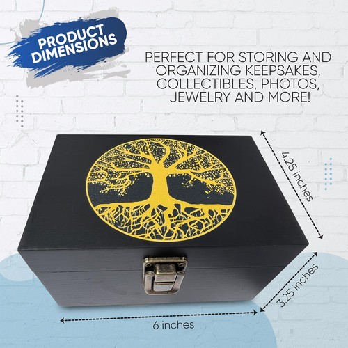 Tree of Life Keepsake Box, Black Wooden Storage Box Decorative Wood