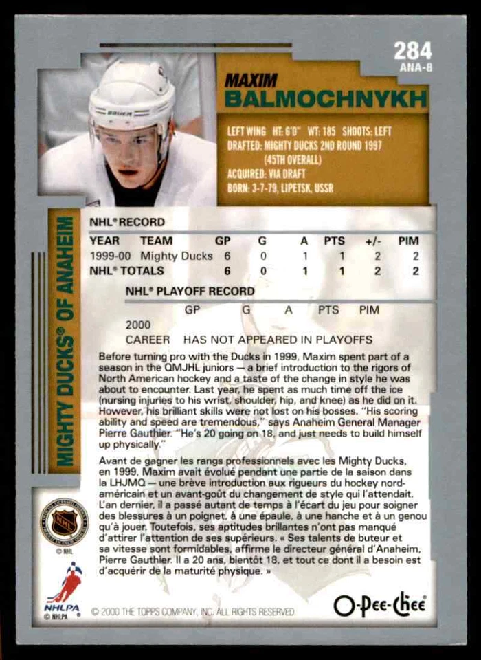 2000-01 O-Pee-Chee Maxim Balmochnykh #284 - Image 2 of 2