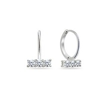 925 Sterling Silver CZ 3-Stone Bar Small Huggie Hoop Earrings