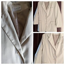 Women's Long Jacket/Coat Classic Woman Size 16 Beige Long Sleeve Lined Vgc