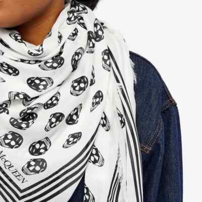 NWT Alexander McQueen Skull Biker Modal Scarf Black/Ivory