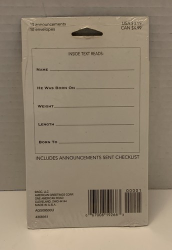 American Greetings Newest Addition Baby Boy Announcement Card 60Cards Envelopes - Picture 2 of 4