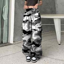 Womens Camouflage Cargo Pants Streetwear Hip Hop Baggy Trousers Casual Drawstrin