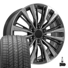 84638161 Gunmetal 22 Inch Rims 27550r22 Tires Tpms Fit Cadillac Gmc Chevy