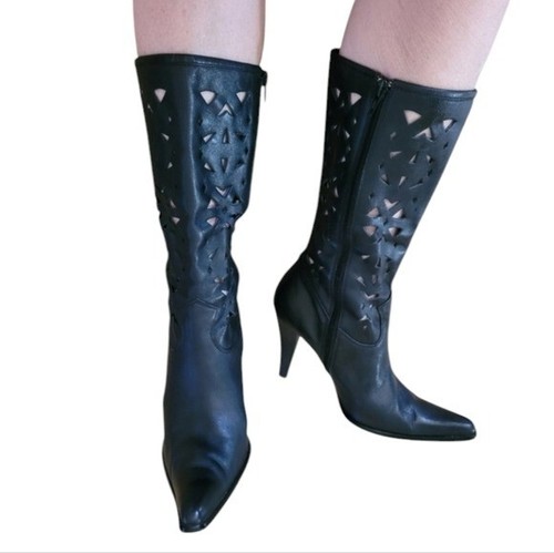 90's MIA Lacey Black Cut Out Pointed Toe Stilletto Heel Boots