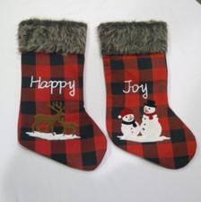 NEW Set of two Farmhouse Christmas Stocking Buffalo Plaid Check