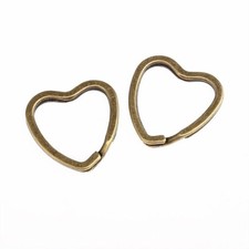 100 KEY RINGS ~ Heart Shape 32mm (1-1/4") Sturdy Split Ring Style~ Antique Brass