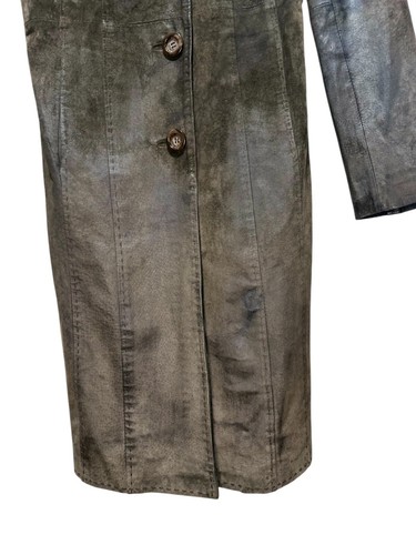 Express Real Suede Trench Coat Womens Small Brown Collared Button Down Y2K 90s - Picture 9 of 24