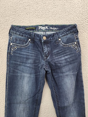 Wrangler Rock 47 Jeans Women 28X27 Blue Ultra Low Rise Hemmed Boot Adult Cowgirl - Picture 2 of 14