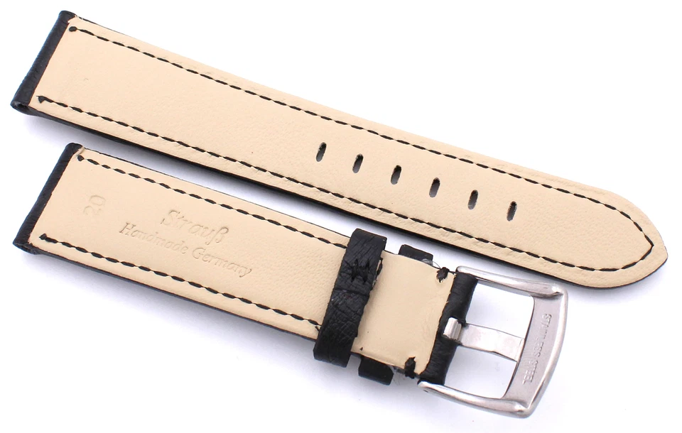 Correa de reloj negra de cuero de avestruz genuino hecha en Alemania de 20 mm 20/18 mm Foto 3 de 3