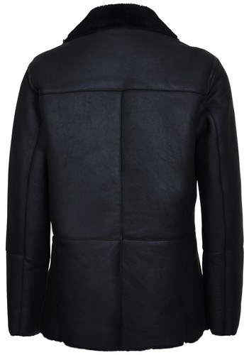 Herren schwarz deutsch zweireihig echtes Lammfell Shearling Lederjacke Mantel - Bild 3 von 5