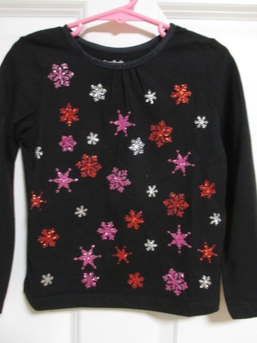 girls winter holiday top size 4T black with red pink silver snowflakes sparkle - Picture 3 of 6