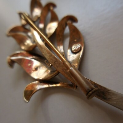 Broche Vintage Plaquée Or - Bouquet De Fleurs Avec Ruban - Signée GL - État Bon (occasion)