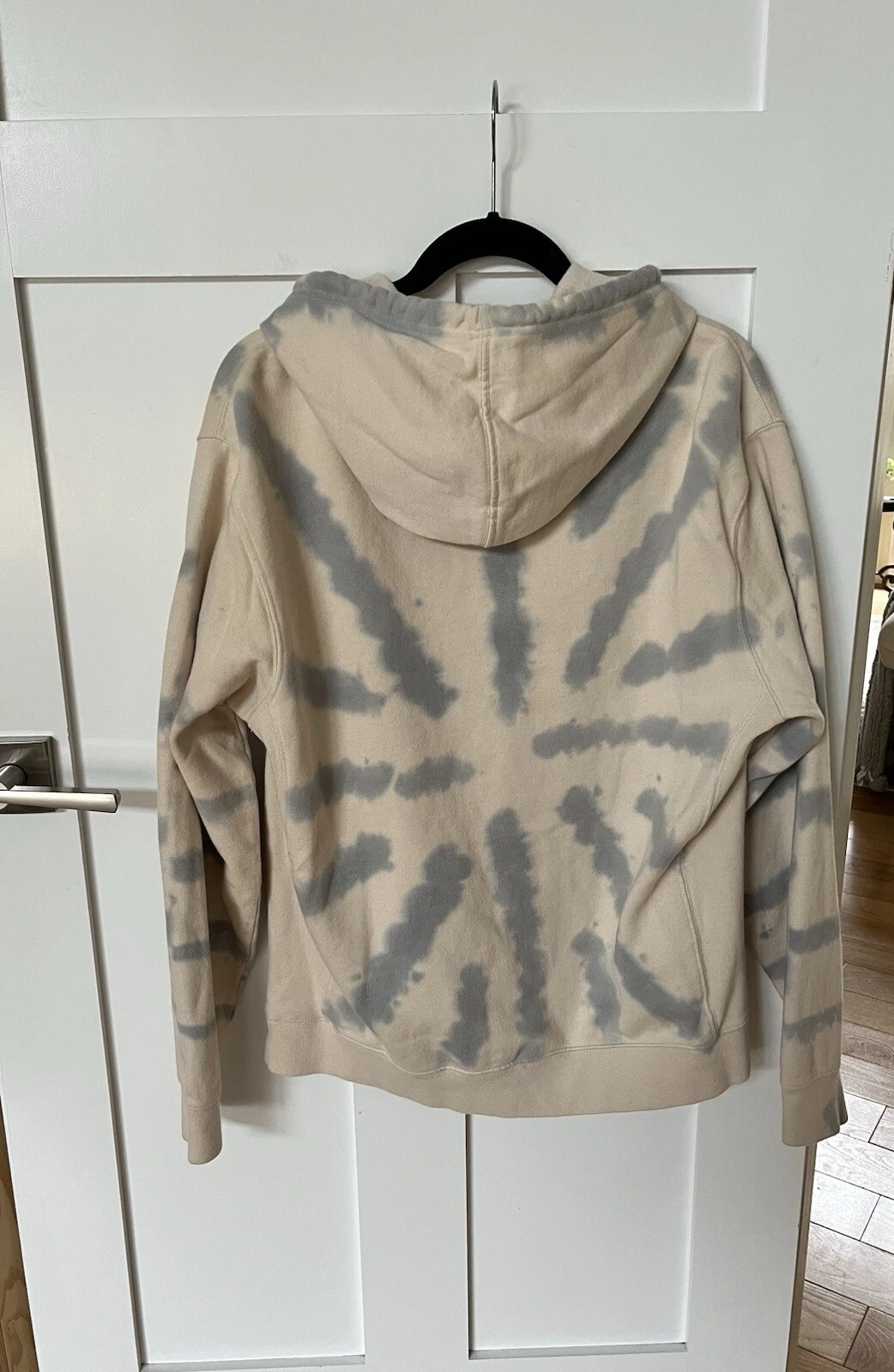 OFF WHITE Felpa con cappuccio Katin crema e grigio blu tie dye. Taglia Media