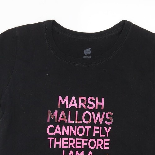 Hanes Womens Black Cotton Blend T-Shirt Size S - Marshmallows Can Not - Picture 5 of 12