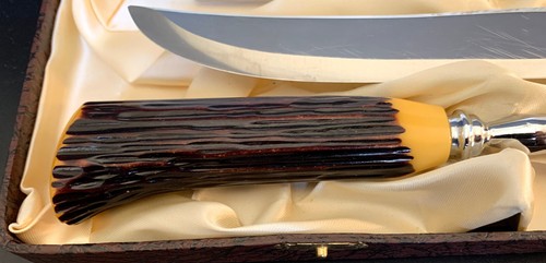 Vintage Glo Hill Connoisseurs Choice Bakelite Stag Handled 3 Piece Carving Set - Picture 3 of 10