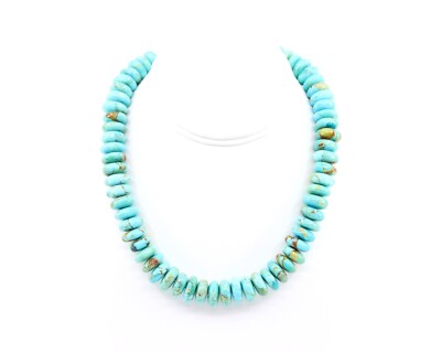 Huge 15mm Blue Green Kingman Arizona Turquoise Necklace, Big Large Rondelle