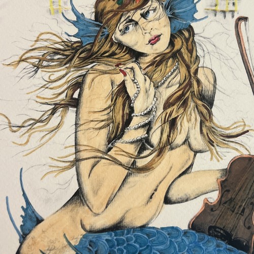 MERMAID Fine Art Druck - handbemalt & montiert 14"" x 20"" auf 18x 24 Schaumkern - Bild 7 von 7
