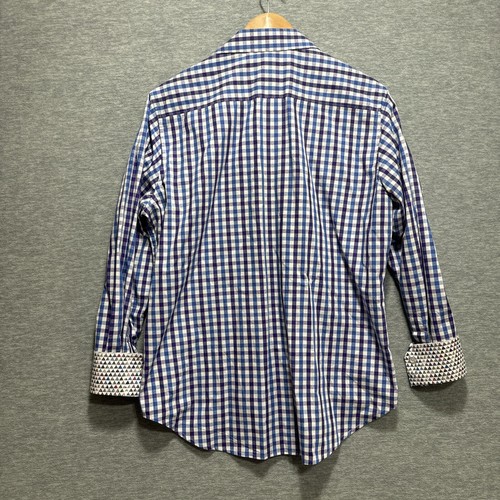 Robert Graham Shirt Adult M Blue Plaid Button Up Flip Cuff Party Mens All Over - Picture 9 of 10