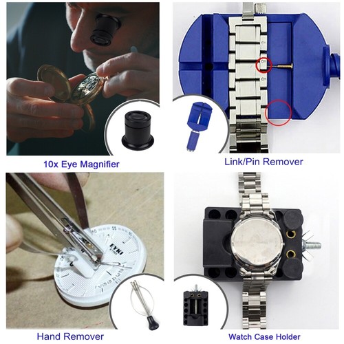 Watch Repair Kit Case Opener Holder Link/Pin Remover Watch Press + 12 Nylon Dies - Picture 6 of 54