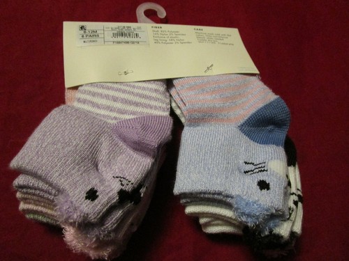 6 Pair Girls Critter Low Cut Socks Cat & Jack Size 6-12 months - Picture 3 of 4