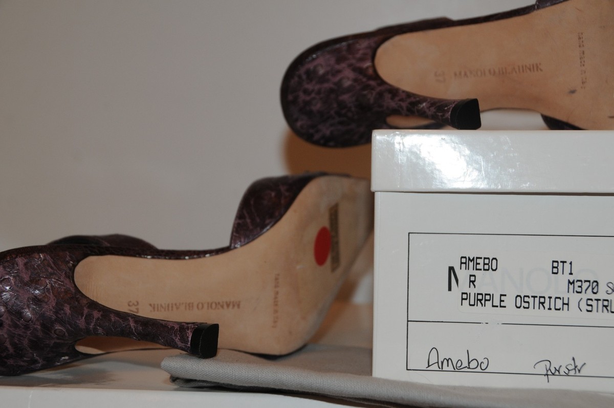 Chaussures Manolo Blahnik Carolyne Amebo Violettes Peau Autruche Taille 37