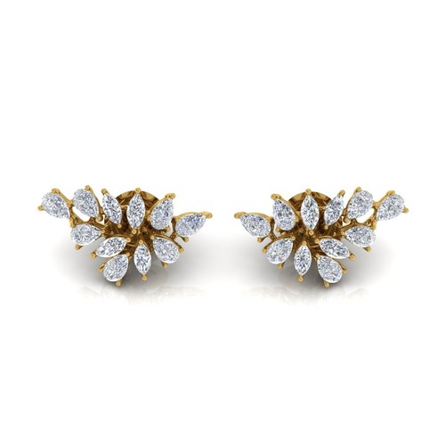 2.18 Ct H/SI Natural Marquise Diamond Cluster Stud Earrings 18k Yellow Gold - Picture 1 of 8