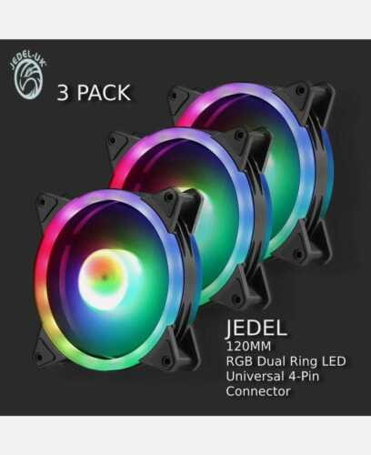 PC Cooling Fans Dual Ring Rainbow RGB LED 120mm Silent 4-Pin Molex Connector - 第 2/13 張圖片