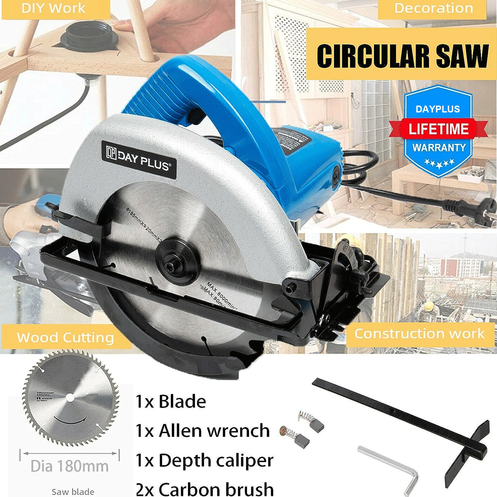 Corded Circular Saw Kit, Mini Hand Held Electric Saw, 4700rpm DIY Power Tool