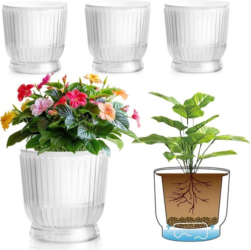 T4U Self Watering Planter, 6 Inch Pot for Plant 6 Inch, Transparent Color