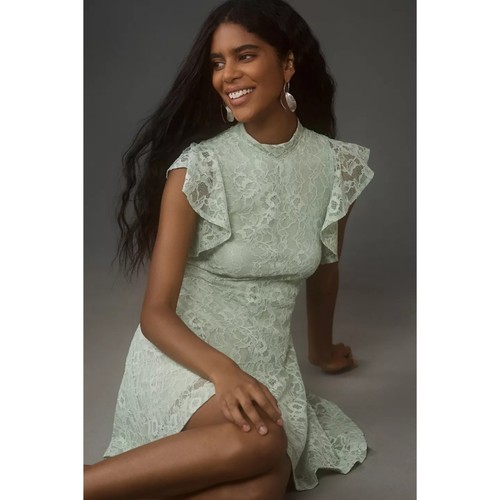 Maeve By Anthropologie Sleeveless Mock-Neck Lace Mini Dress Size Medium Moss NEW - Bild 2 von 9