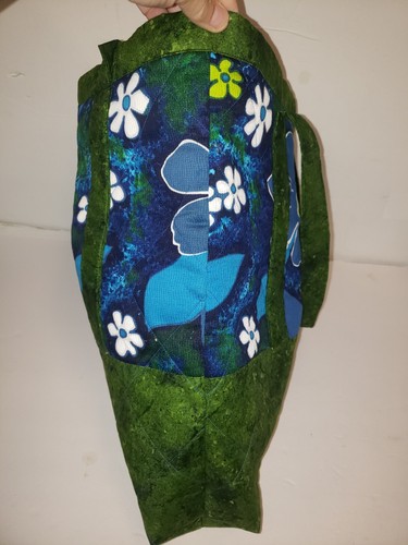 Handmade Quilt Quilted Purse Tote Bag White Blue Flowers Green Batik 16" X 16 LG - Picture 7 of 13