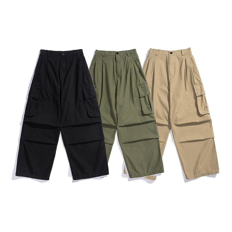 Men's Cargo Pants Trousers Baggy Loose Straight Wide Leg