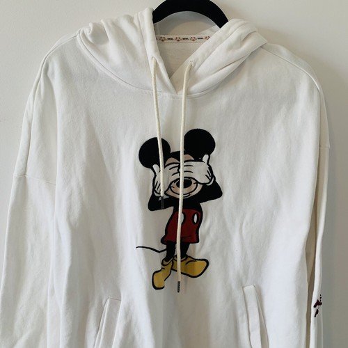 Mickey Mouse White Hoodie Size L Drawstring Graphic Pockets - Picture 2 of 10